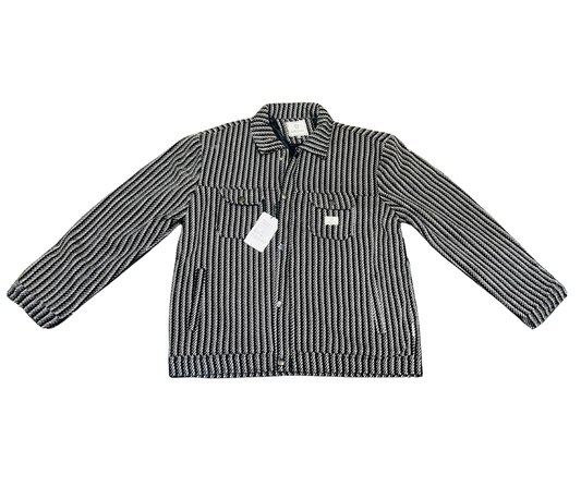 Men's Textured Black & White Roped Stripe Worker Jacket | Casual Corded Overshirt