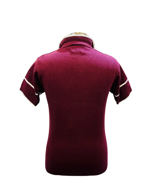 Men’s Turkish Knit Polo T-Shirt – Half Sleeve Zip-Neck in Maroon & White Chevron Pattern
