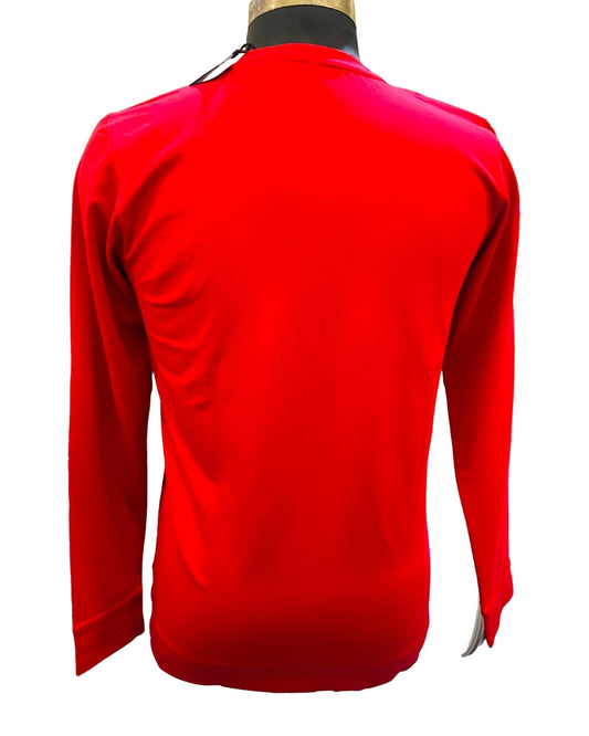 Stylish Red Men’s Full Sleeve T-Shirt | Article Print & Sporty Elements