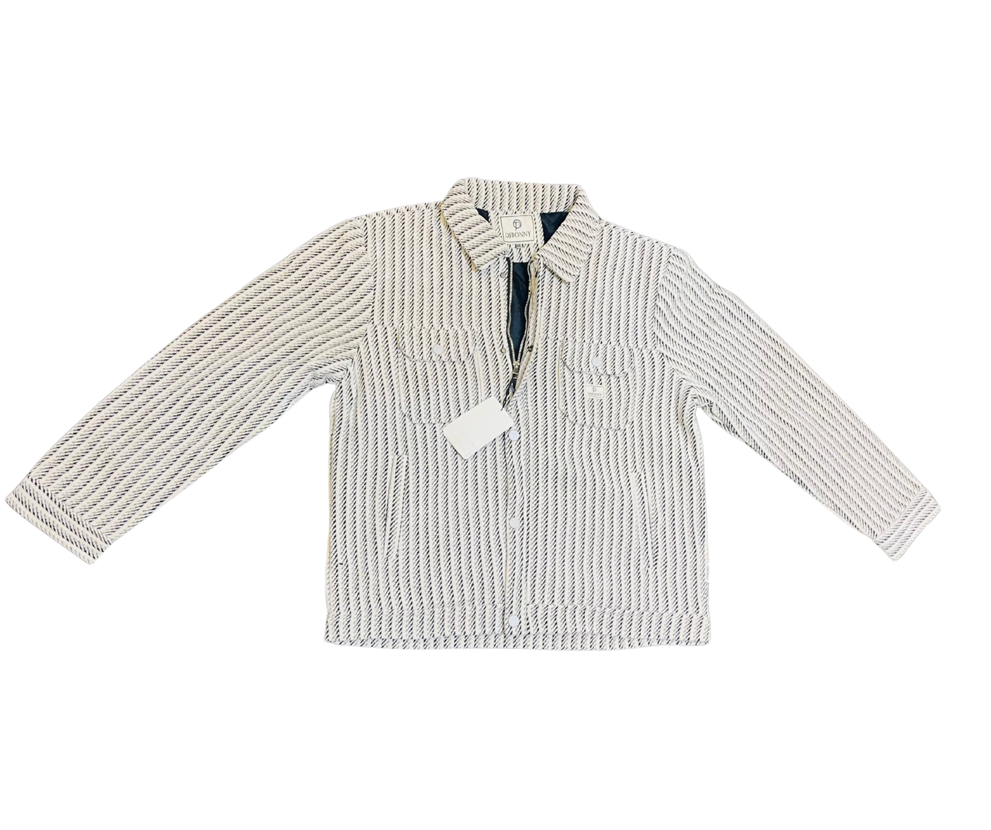 Men's Textured Black & White Roped Stripe Worker Jacket | Casual Corded Overshirt