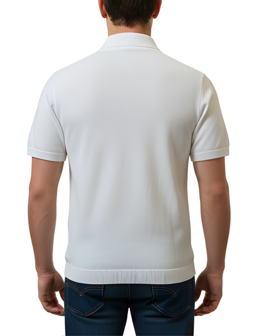 Men's Turkish Knit Blue Striped Zip Polo T-Shirt | Half Sleeve Premium Crochet-Style Design