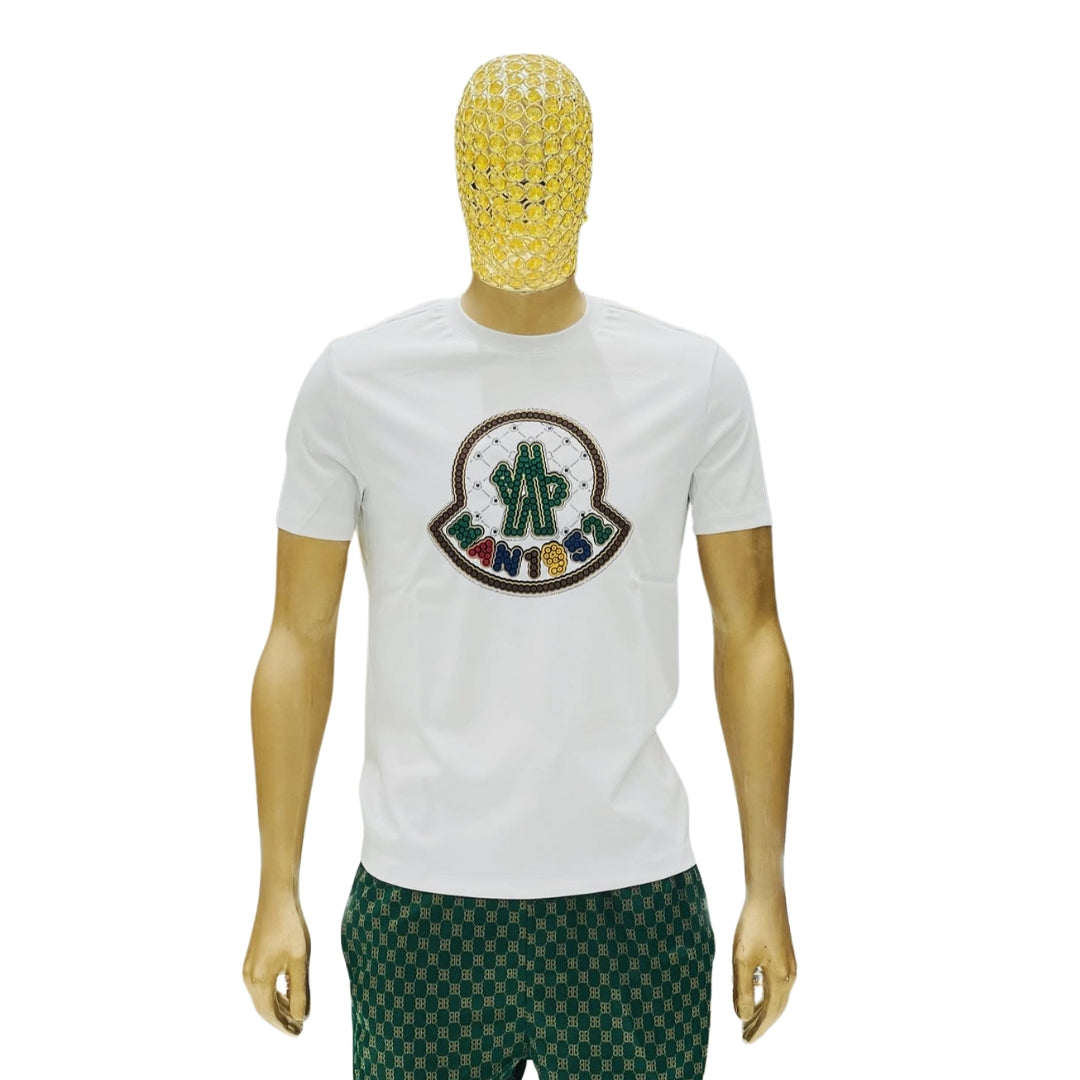 Men’s White Cotton T-Shirt with Designer Logo Print – Casual & Streetwear Style