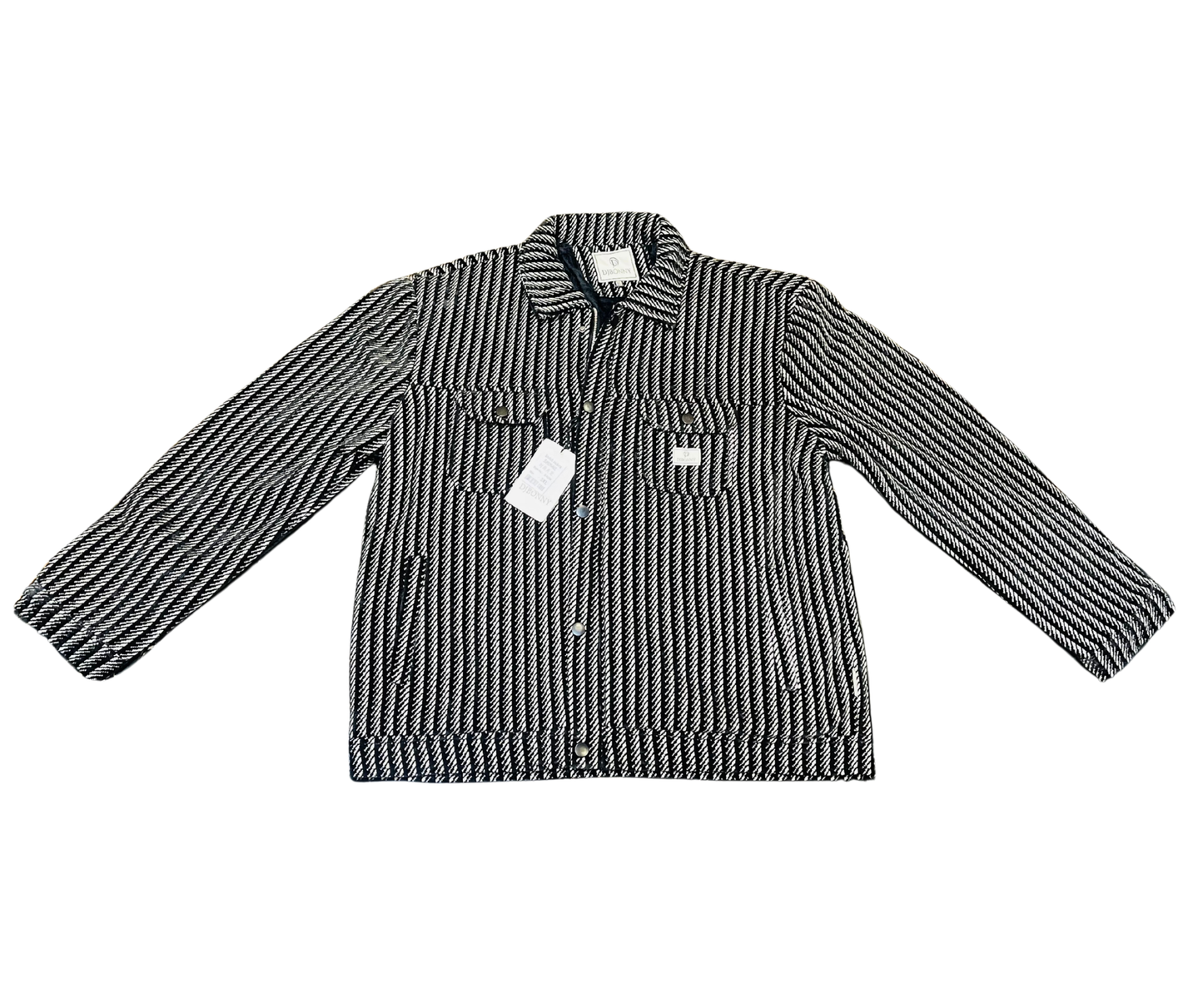 Men's Textured Black & White Roped Stripe Worker Jacket | Casual Corded Overshirt