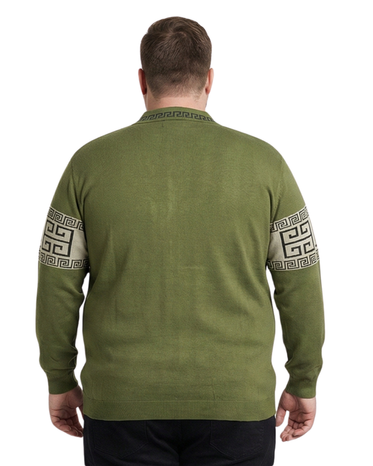 Men’s Olive Textured Zip Polo Sweatshirt (3XL–6XL)