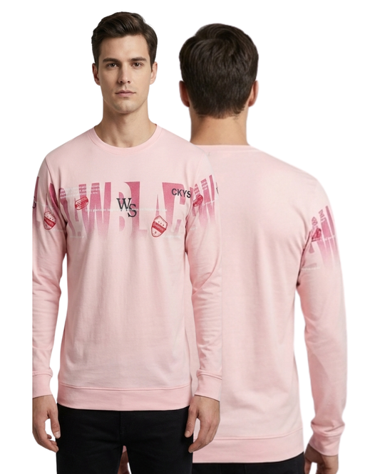 Men's Pink Graphic Long Sleeve T-Shirt | Soft Cotton Feel with Modern Front Print Design