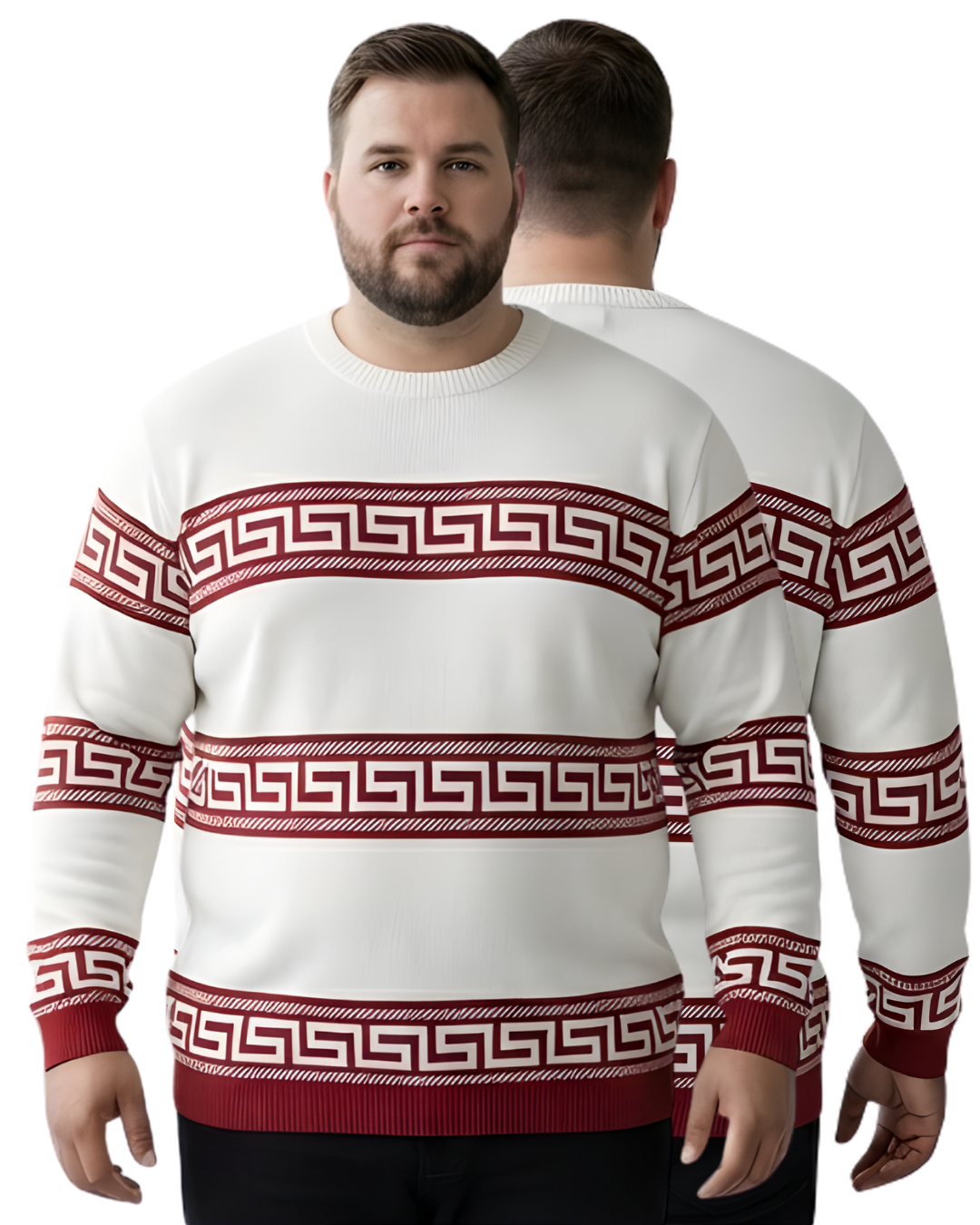 Men’s White Patterned Knit Sweatshirt (3XL–6XL)