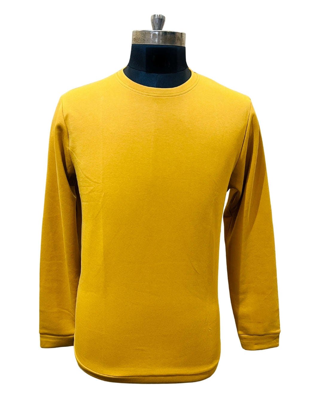Men’s Plain Mustard Long Sleeve T-Shirt | Smooth Cotton-Blend Fabric
