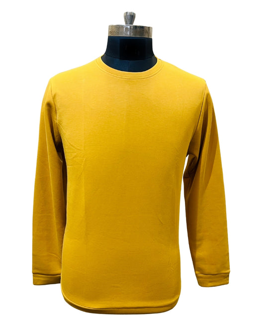 Men’s Plain Mustard Long Sleeve T-Shirt | Smooth Cotton-Blend Fabric
