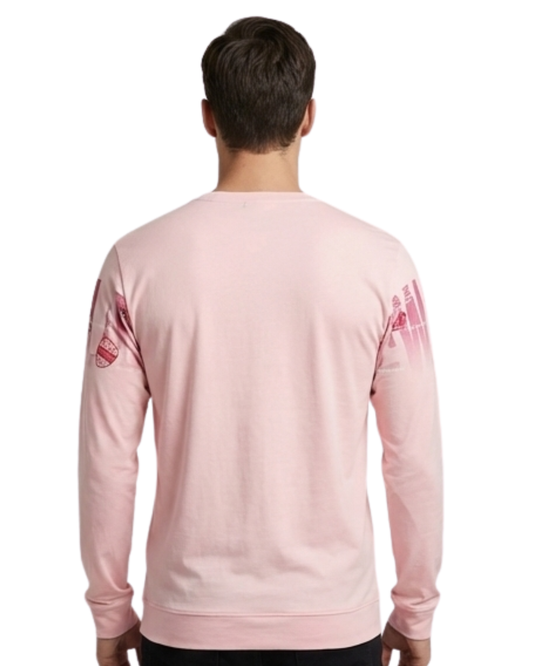 Men's Pink Graphic Long Sleeve T-Shirt | Soft Cotton Feel with Modern Front Print Design