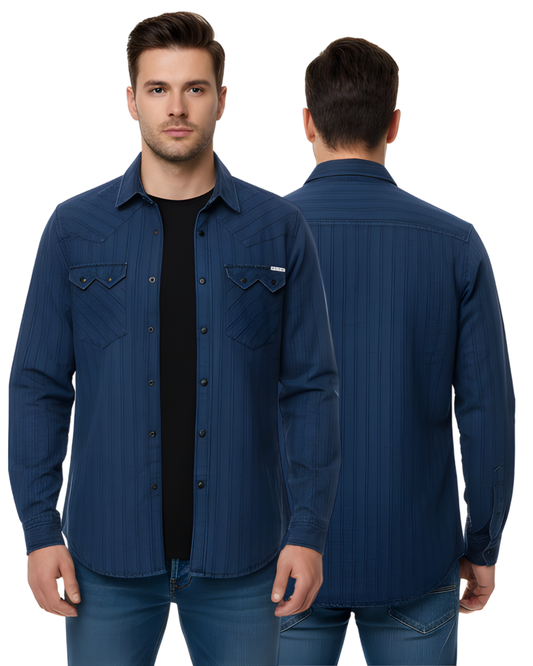 Men’s Premium Denim Shirt | Slim-Fit | Button-Down Western Style