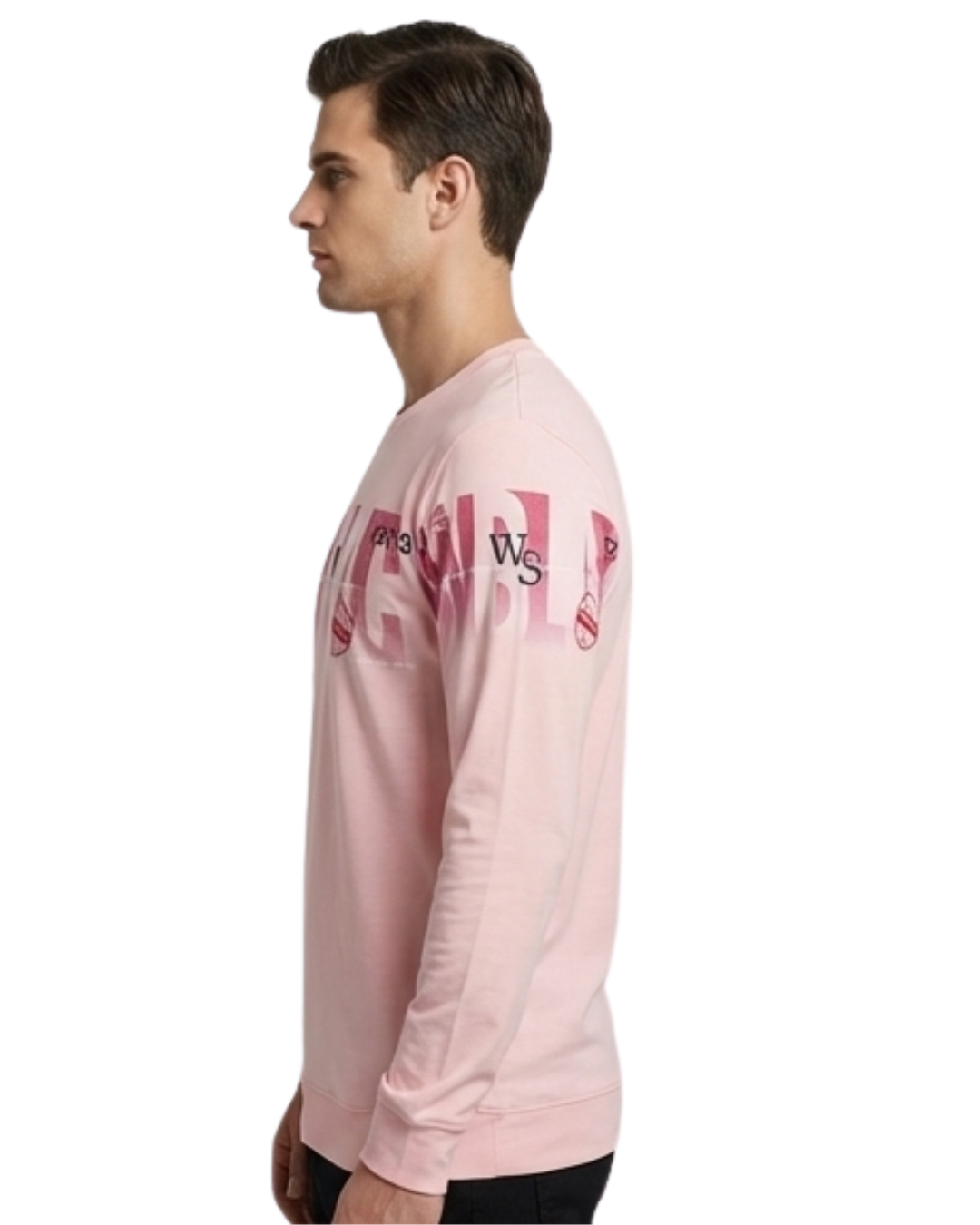 Men's Pink Graphic Long Sleeve T-Shirt | Soft Cotton Feel with Modern Front Print Design