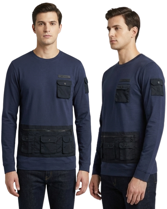 Men's Navy Utility Pocket Sweatshirt | Full Sleeve with Multi-Pocket Cargo Design
