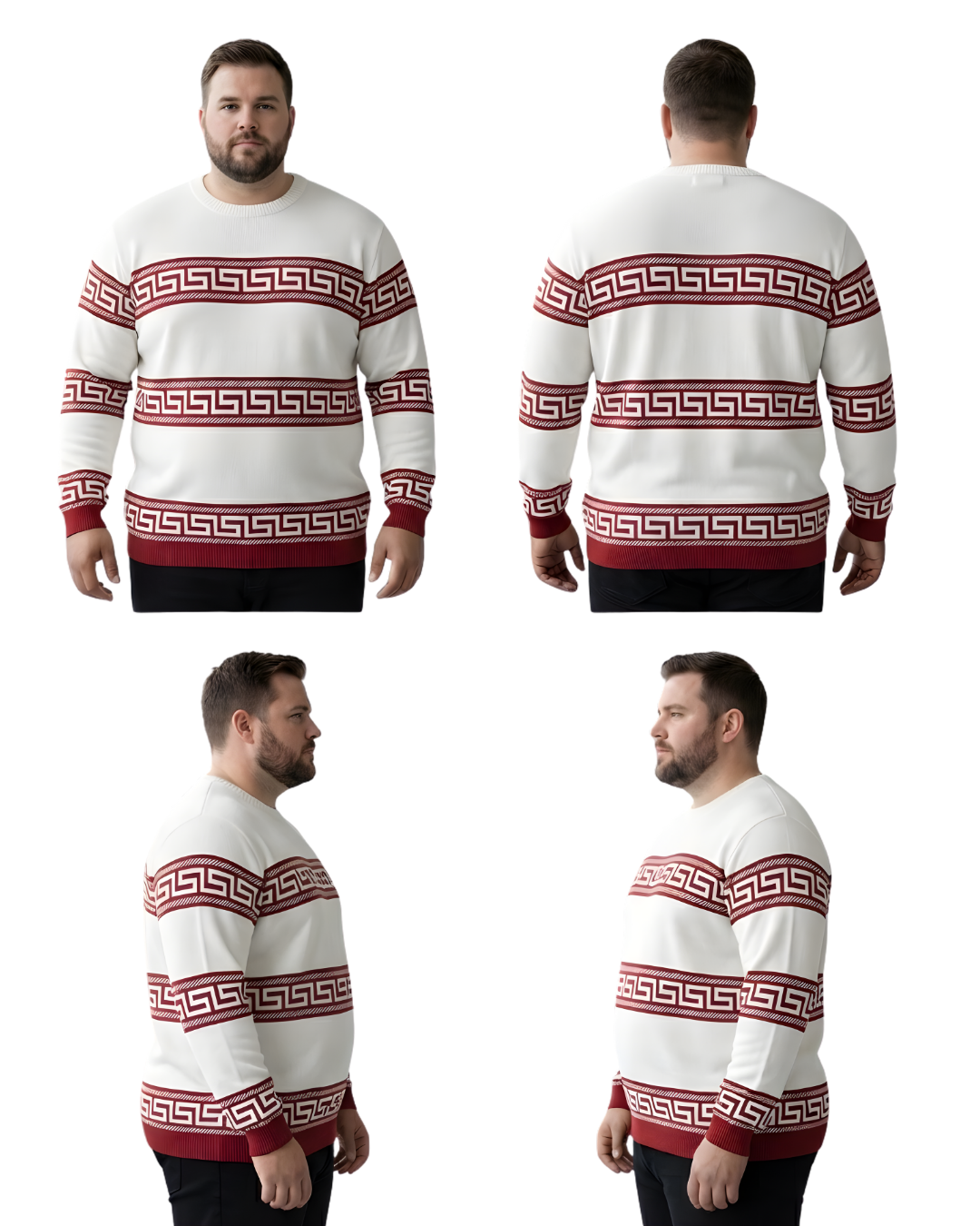 Men’s White Patterned Knit Sweatshirt (3XL–6XL)