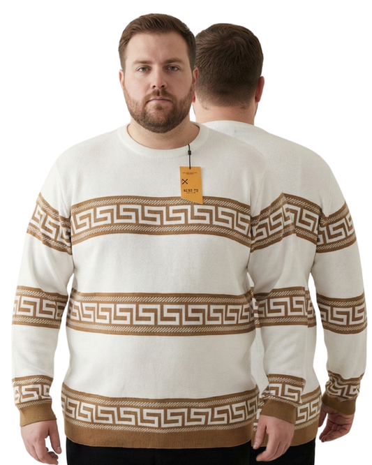 Men’s White Patterned Knit Sweatshirt (3XL–6XL)