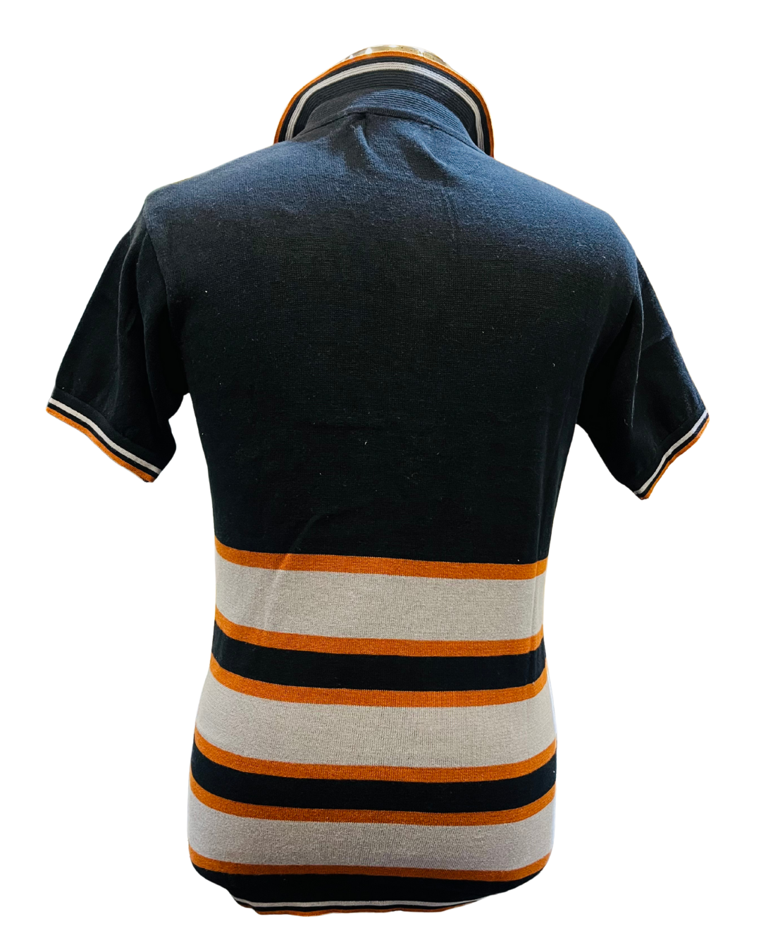 Men's Navy & Grey Textured Knit Polo T-Shirt | Half Sleeve with Orange Stripe Detailing
