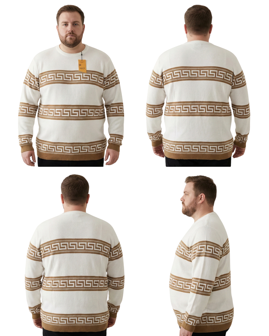Men’s White Patterned Knit Sweatshirt (3XL–6XL)