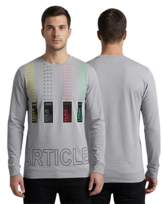Men's Grey Graphic Travel-Inspired Sweatshirt | Full Sleeve with Multi-City Print Design