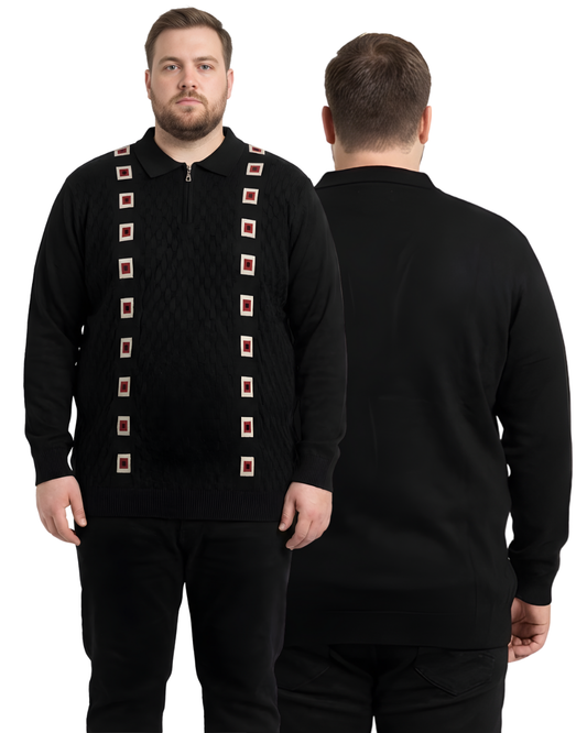 Men’s Black Textured Zip Polo Sweatshirt (3XL–6XL)