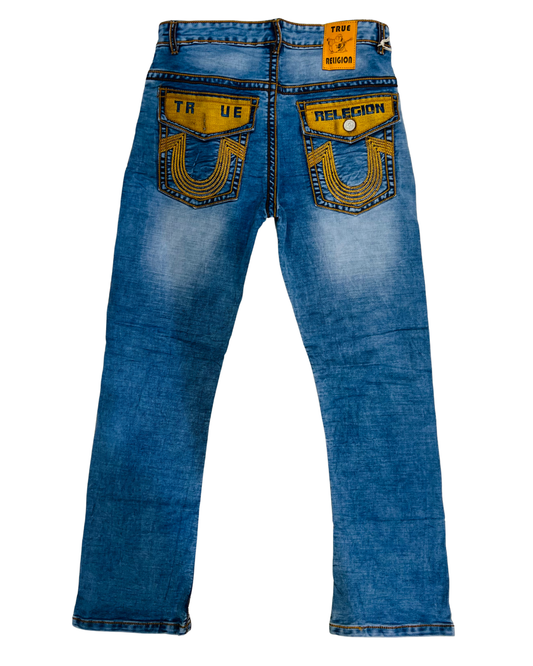 Men’s Premium Bootcut Denim Jeans | Contrast-Stitch Pockets & Stylish Blue Wash