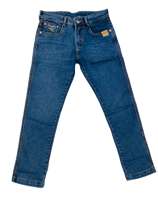 Men’s Wrangler-Style Slim-Fit Stretch Jeans | Mid-Blue Wash | Premium Daily Wear Denim