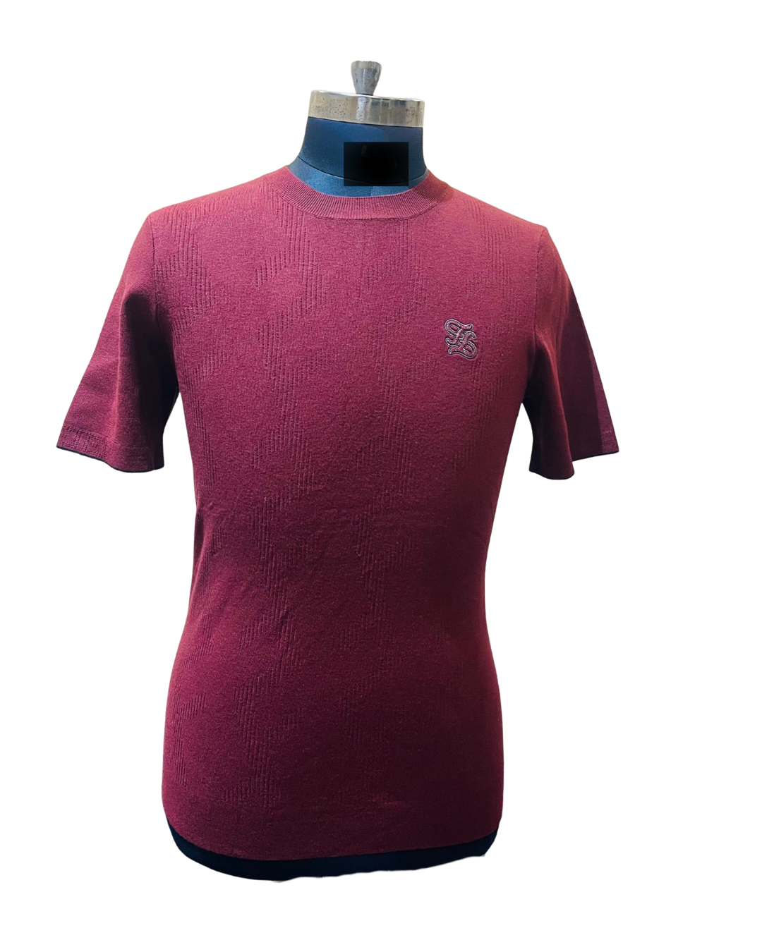 Men's Maroon Premium Textured Knit T-Shirt | Half Sleeve Minimal Embroidered Logo Tee