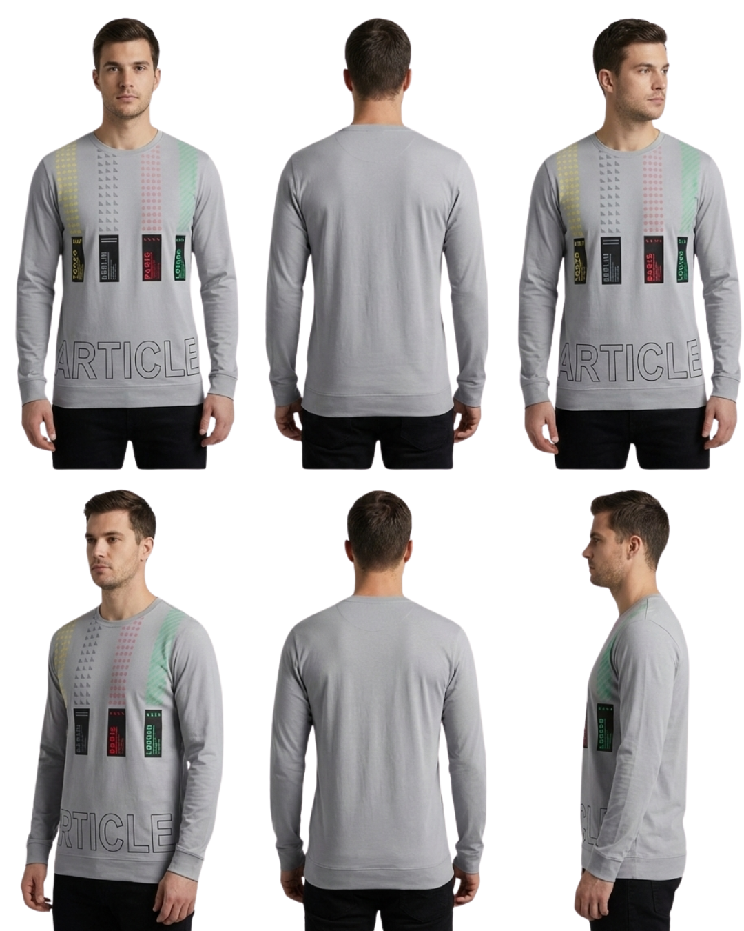 Men's Grey Graphic Travel-Inspired Sweatshirt | Full Sleeve with Multi-City Print Design