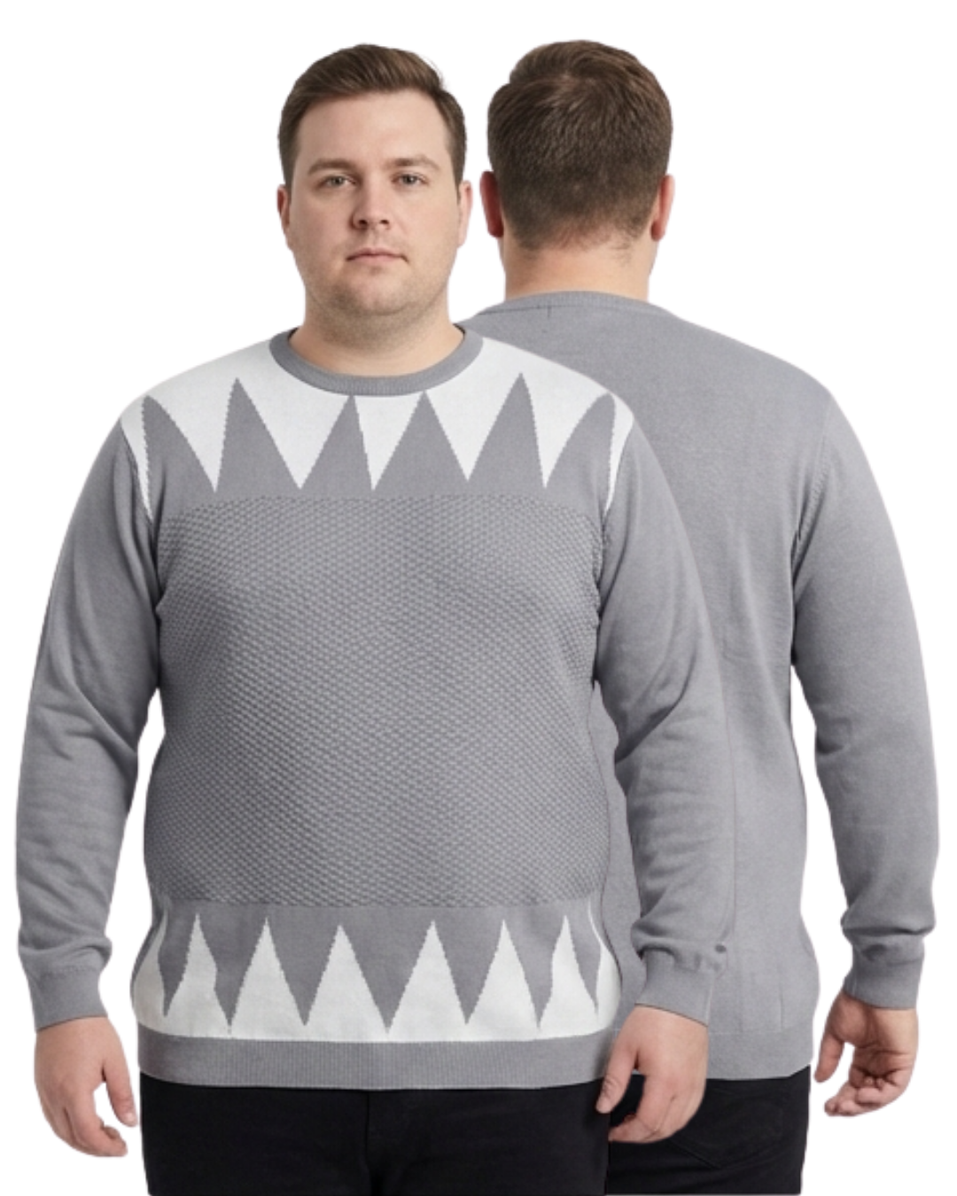 Men’s Grey Geometric Knit Sweatshirt (3XL–6XL)