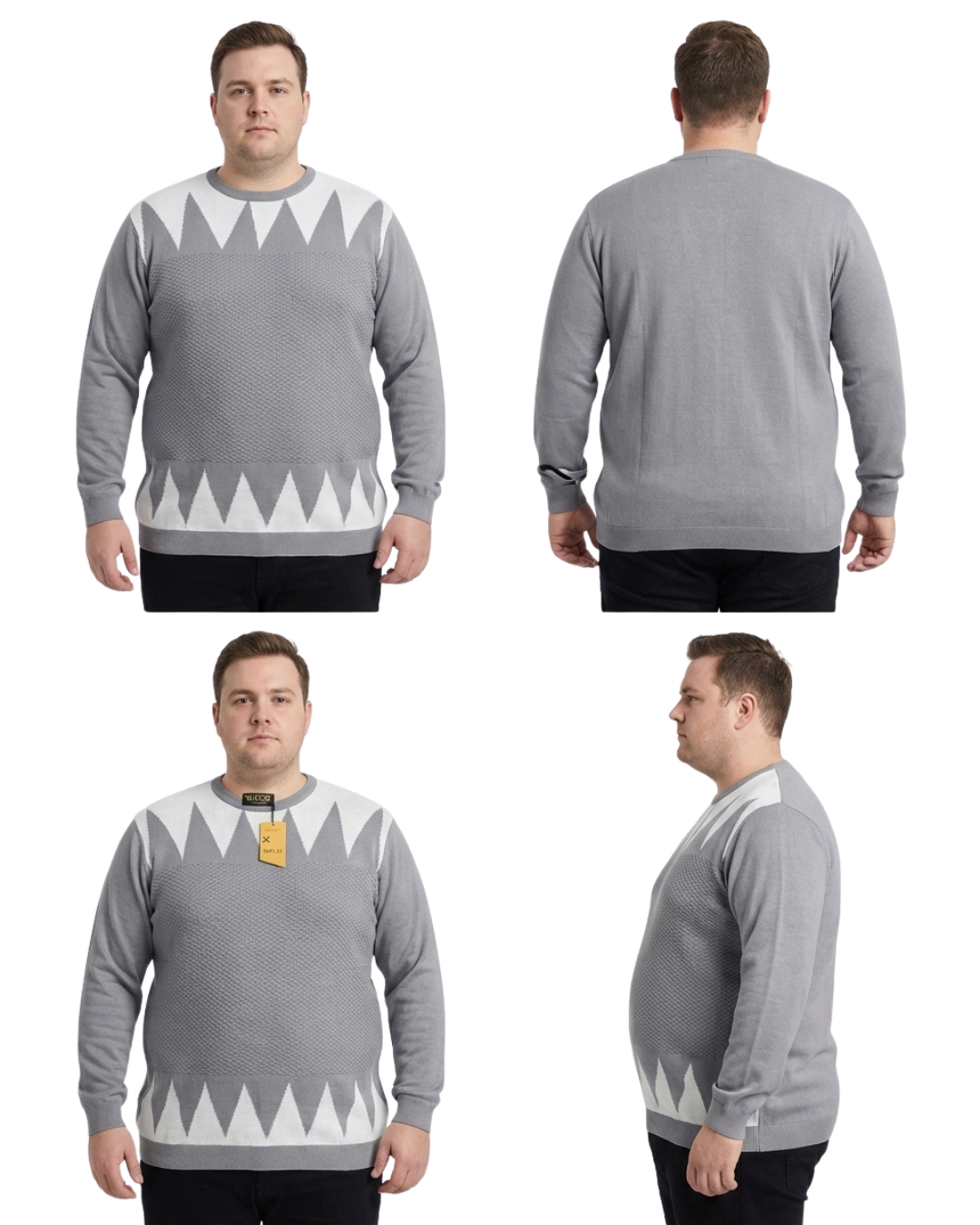 Men’s Grey Geometric Knit Sweatshirt (3XL–6XL)