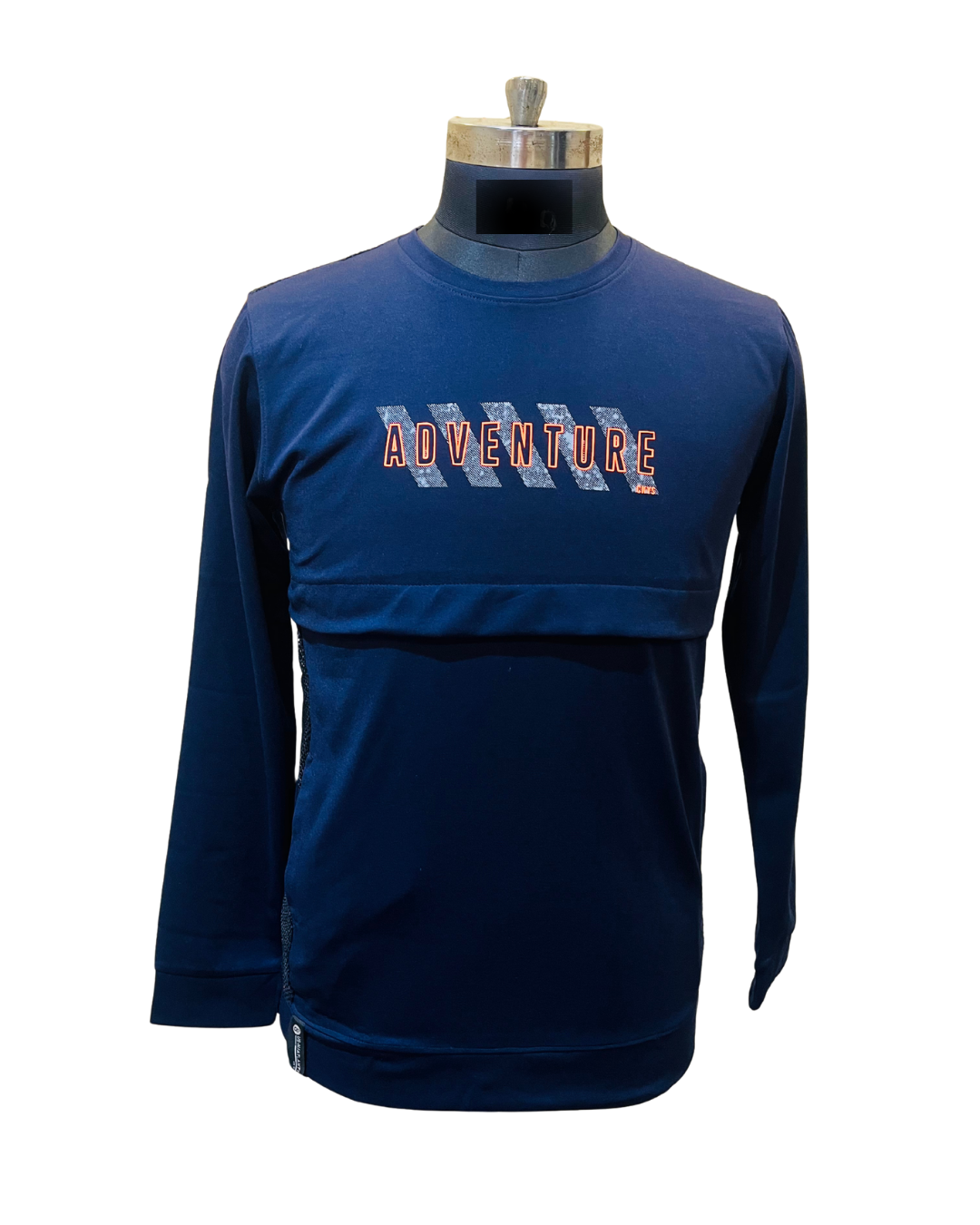 Men's Navy Adventure Print Sweatshirt | Full Sleeve Mesh-Back Active Wear Design