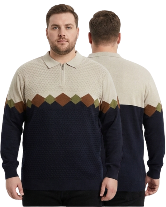 Men’s Plus Size Knit Zip Polo T- Shirt