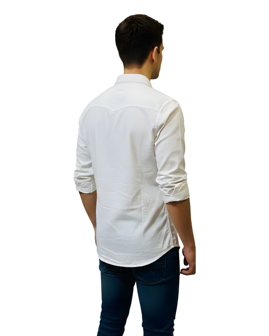 Men’s Premium Slim-Fit Cotton Shirt | White Classic | Casual & Semi-Formal Wear