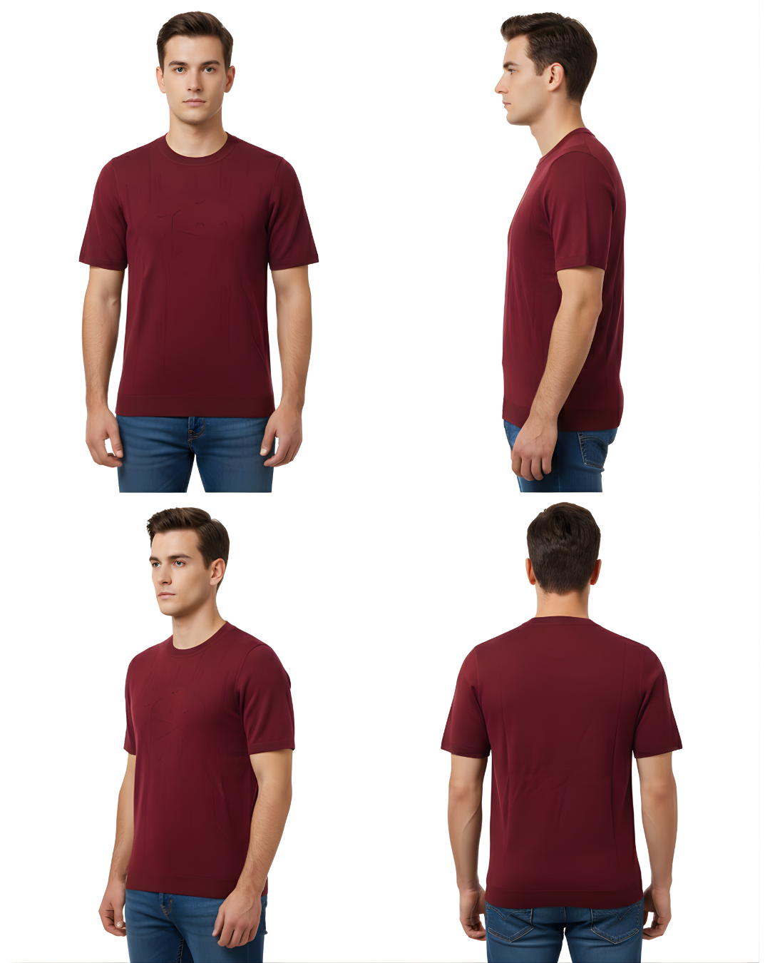 Men's Textured Knit Crew Neck T-Shirt | Half Sleeve Minimal Design