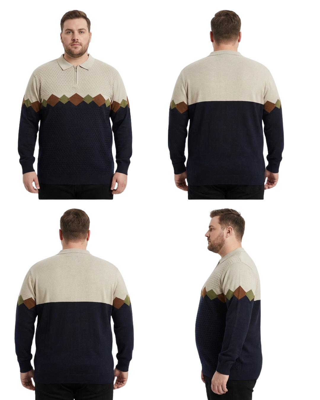 Men’s Plus Size Knit Zip Polo T- Shirt