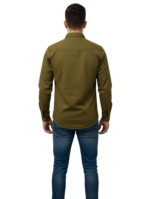 Men’s Premium Slim-Fit Cotton Shirt | Olive Green Solid | Full Sleeve Casual Wear