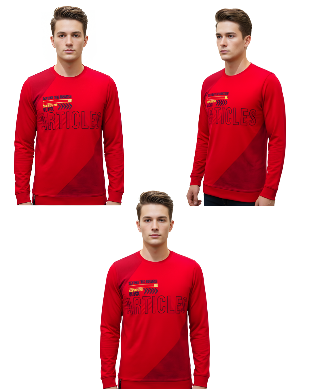 Men's Red Graphic Sweatshirt | Full Sleeve Urban Print Design with Bold “ARTICLES” Front