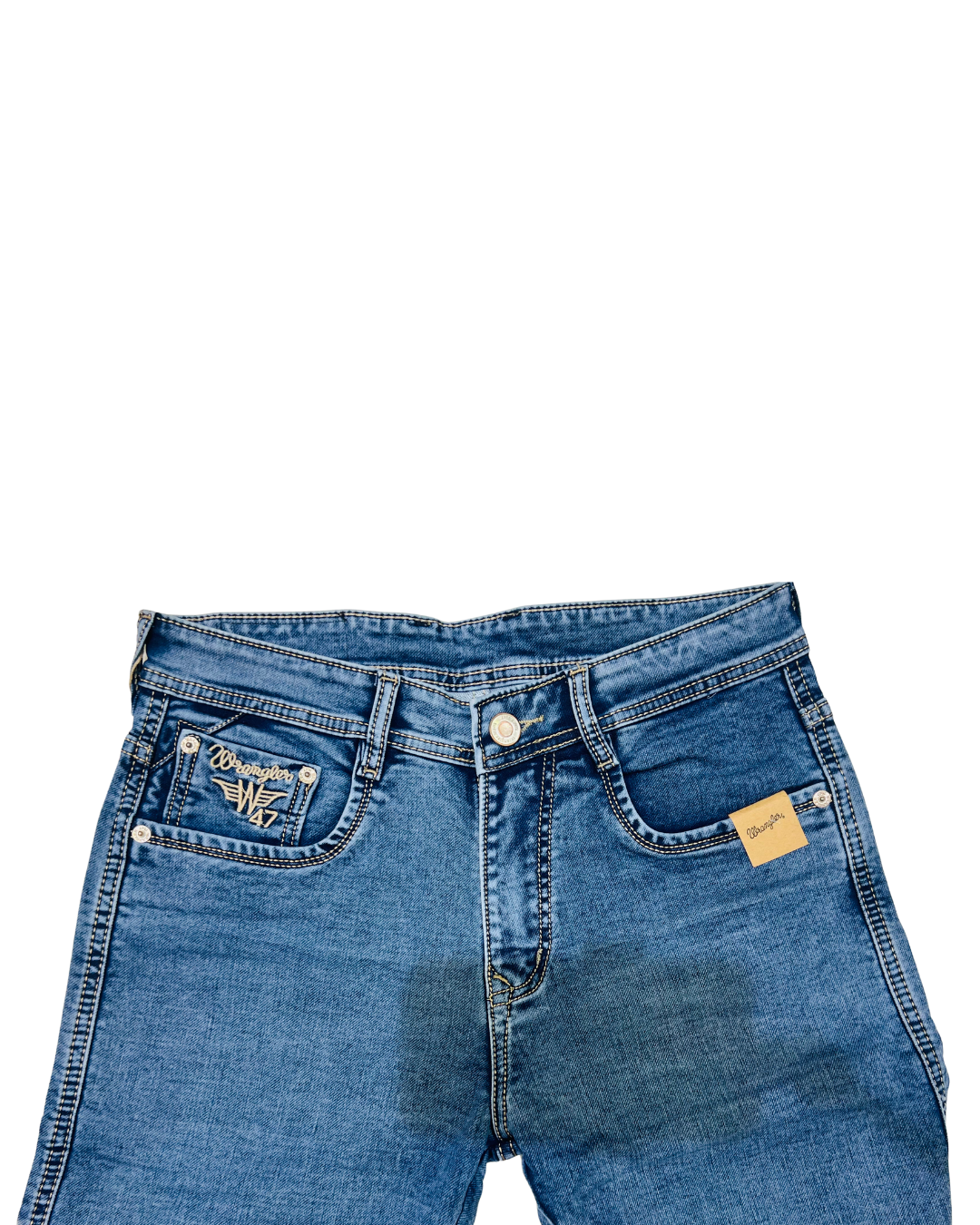 Men’s Wrangler-Style Slim-Fit Stretch Jeans | Mid-Blue Wash | Premium Daily Wear Denim