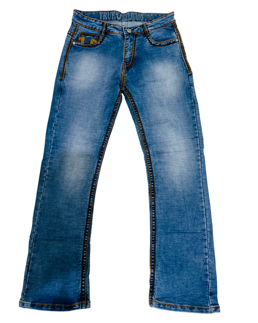 Men’s Premium Bootcut Denim Jeans | Contrast-Stitch Pockets & Stylish Blue Wash