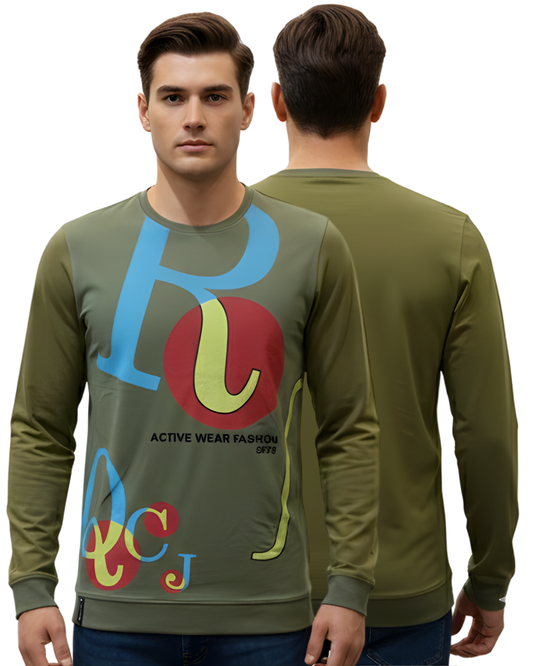 Men's Olive Green Alphabet Graphic Sweatshirt | Full Sleeve Active Wear Fashion Design