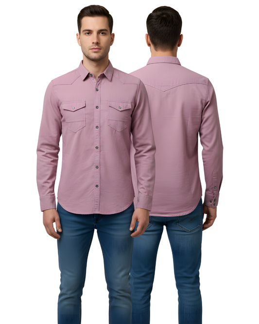 Men’s Premium Slim-Fit Cotton Shirt | Solid Dusty Pink | Full Sleeve Casual & Smart Wear