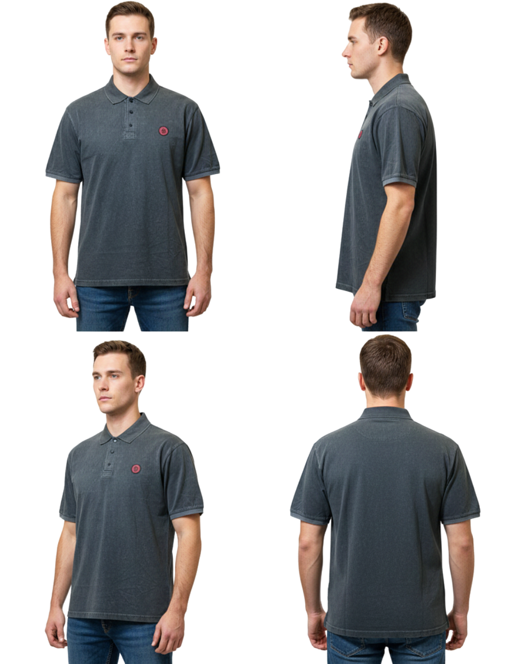 Men’s Washed Cotton Polo T-Shirt | Classic Embroidered Badge Design