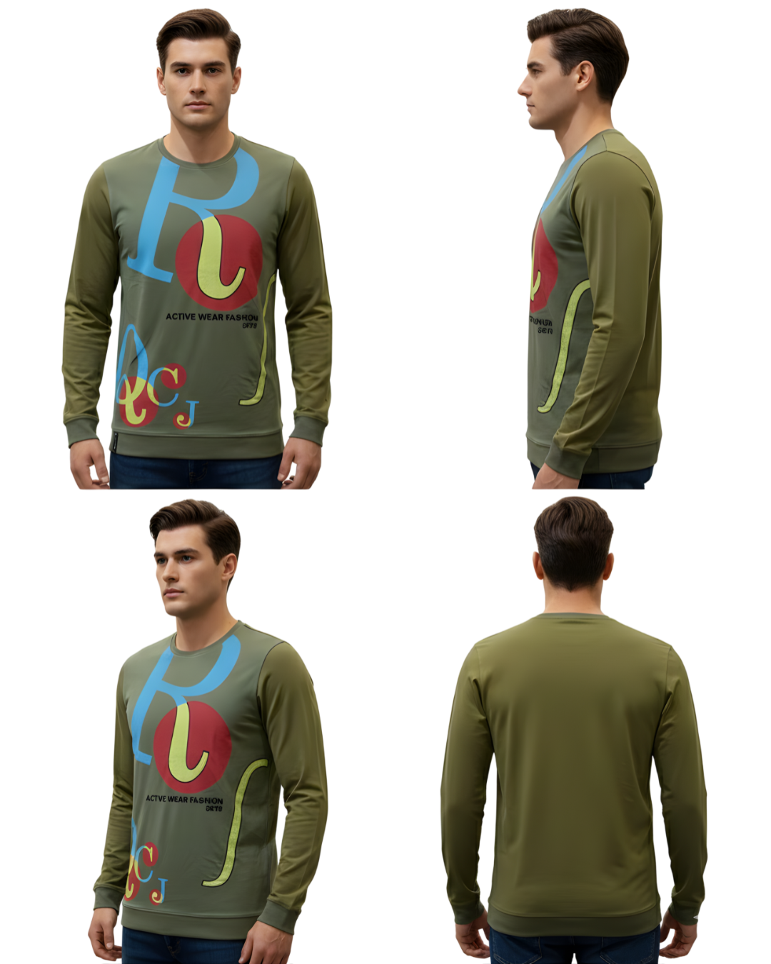 Men's Olive Green Alphabet Graphic Sweatshirt | Full Sleeve Active Wear Fashion Design