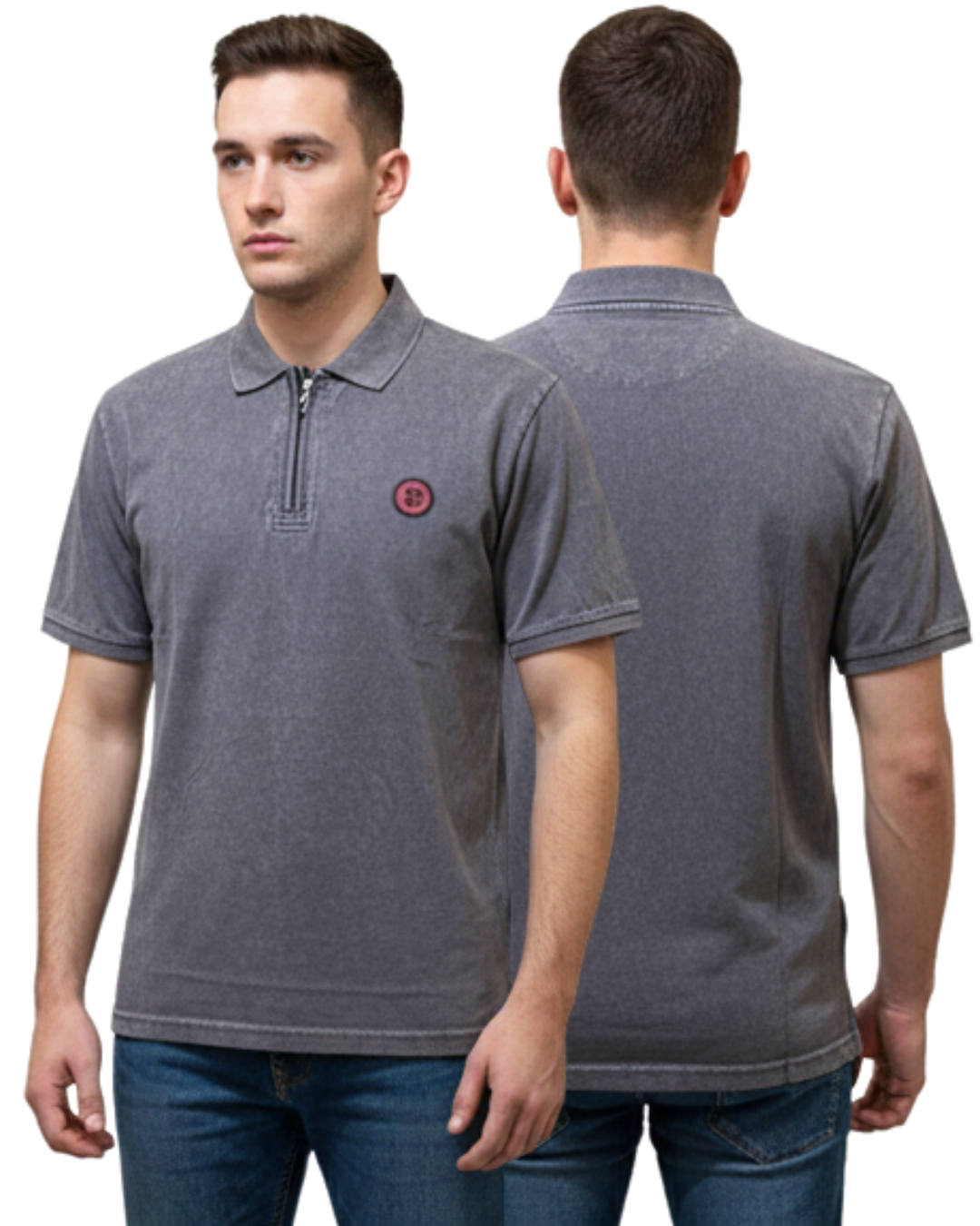 Men’s Washed Cotton Polo T-Shirt | Classic Embroidered Badge Design