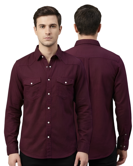 Men’s Premium Slim-Fit Cotton Shirt | Solid Maroon | Full Sleeve Casual & Party Wear
