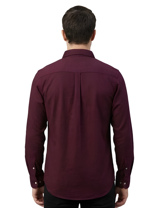 Men’s Premium Slim-Fit Cotton Shirt | Solid Maroon | Full Sleeve Casual & Party Wear