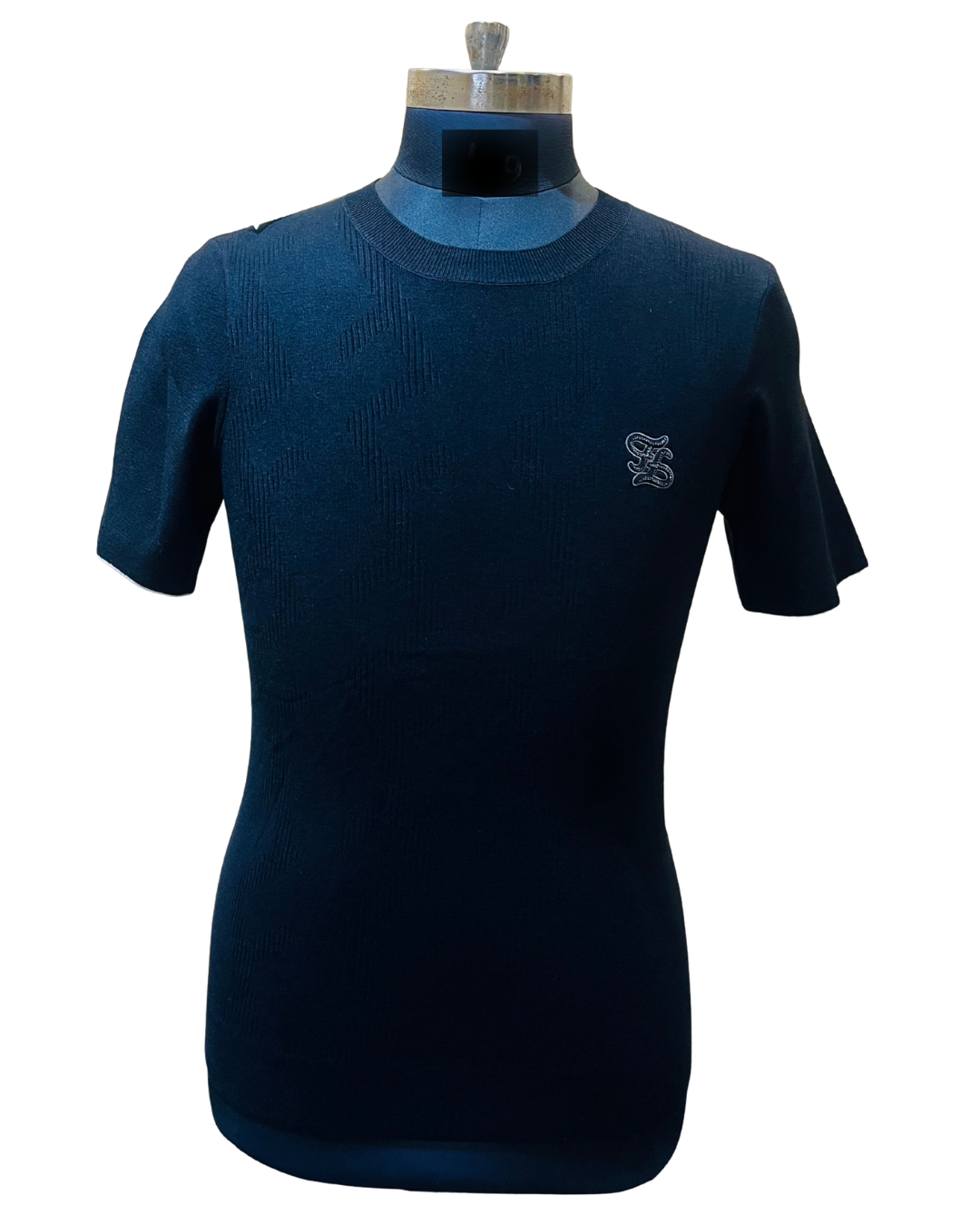 Men's Black Premium Textured Knit T-Shirt | Half Sleeve with Minimal Chest Logo