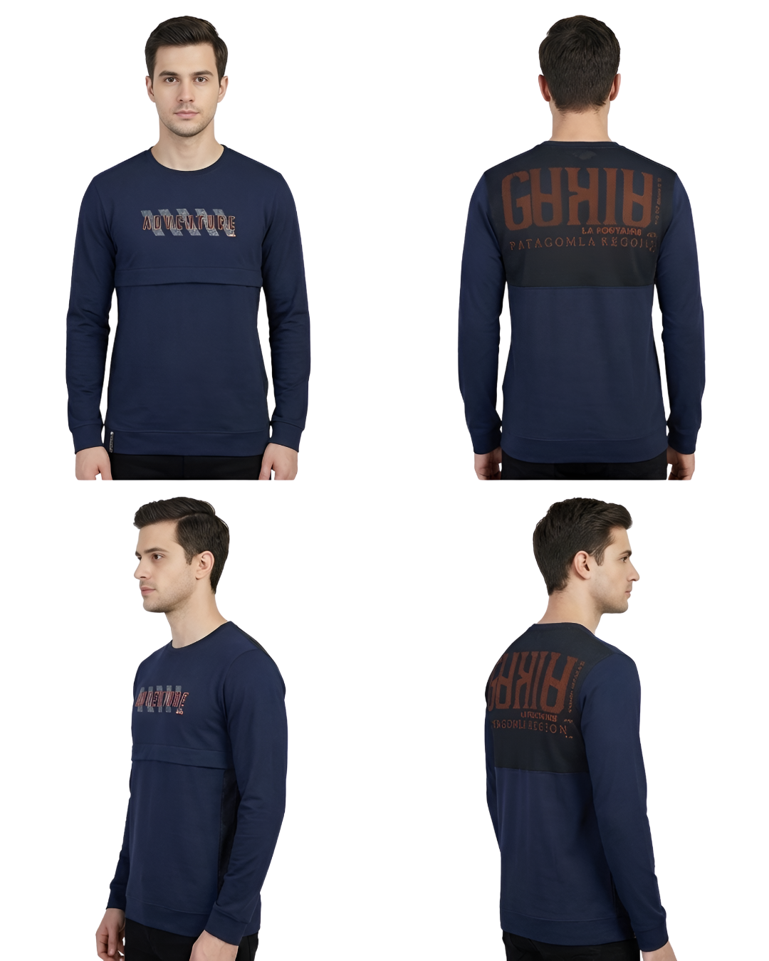 Men's Navy Adventure Print Sweatshirt | Full Sleeve Mesh-Back Active Wear Design