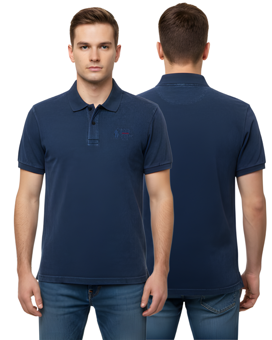 Men's Navy Polo Collar T-Shirt | Premium Soft Fabric with Embroidered Chest Logo