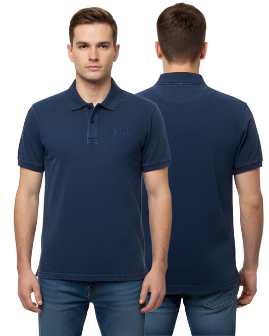 Men's Navy Polo Collar T-Shirt | Premium Soft Fabric with Embroidered Chest Logo