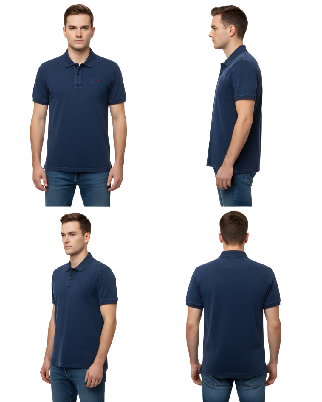 Men's Navy Polo Collar T-Shirt | Premium Soft Fabric with Embroidered Chest Logo