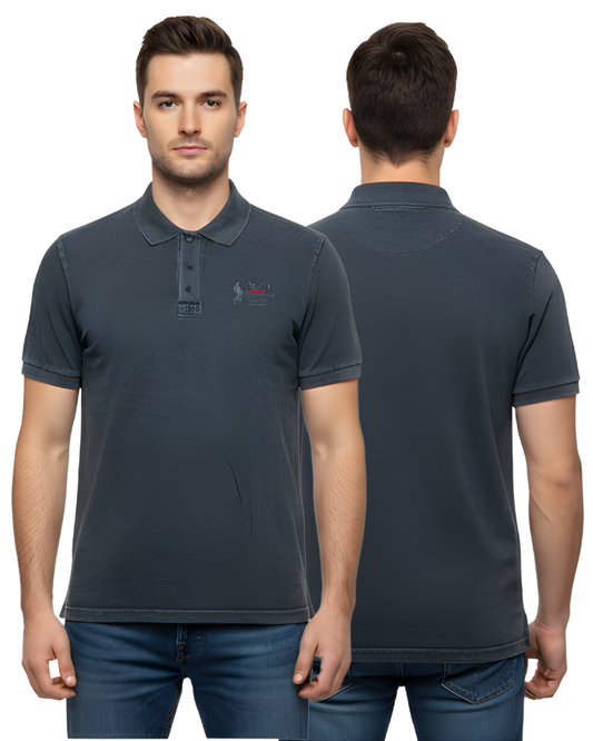 Men's Navy Polo Collar T-Shirt | Premium Soft Fabric with Embroidered Chest Logo